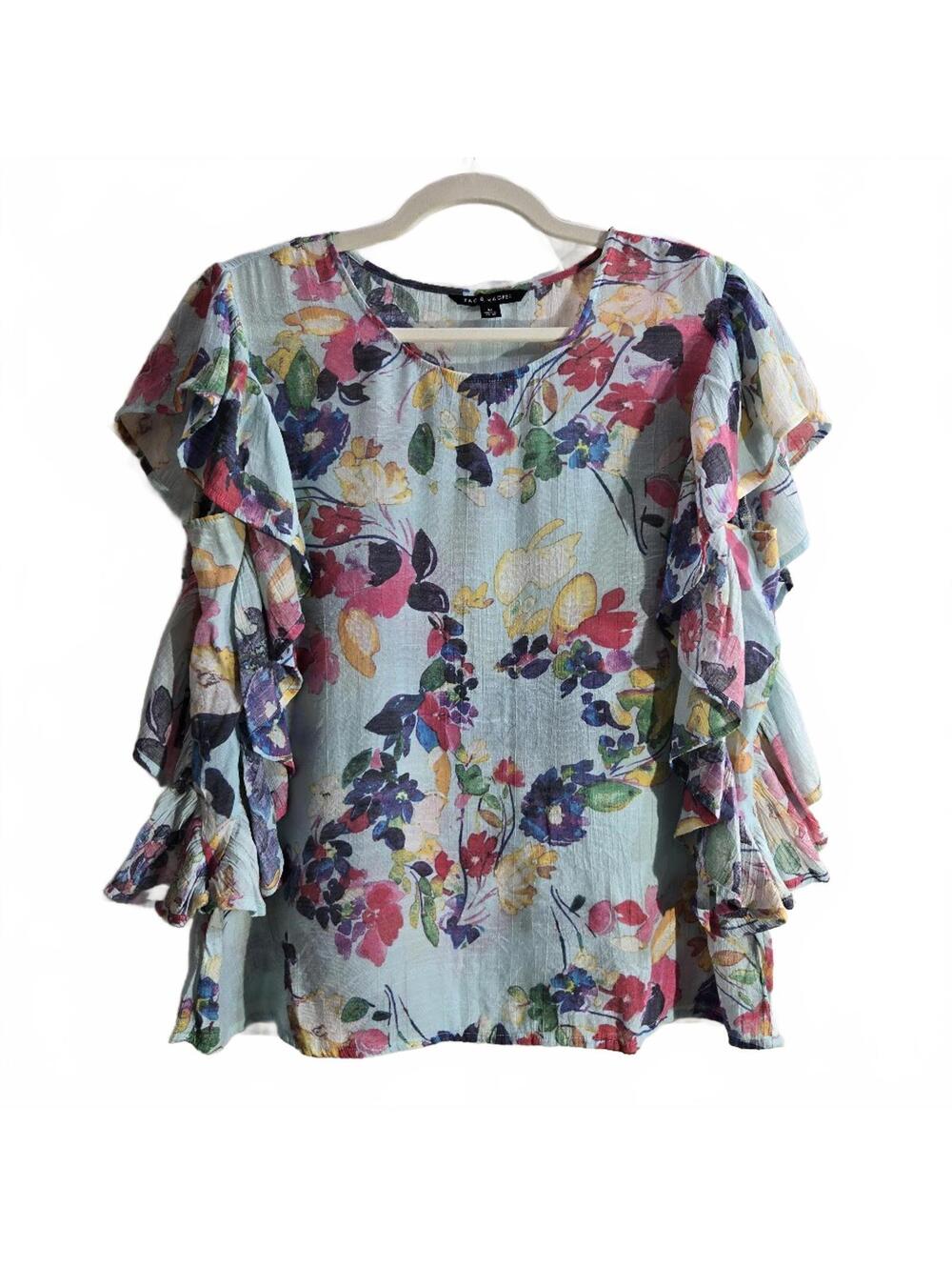 Zac & Rachel Floral Ruffle Sleeve Blouse Size M